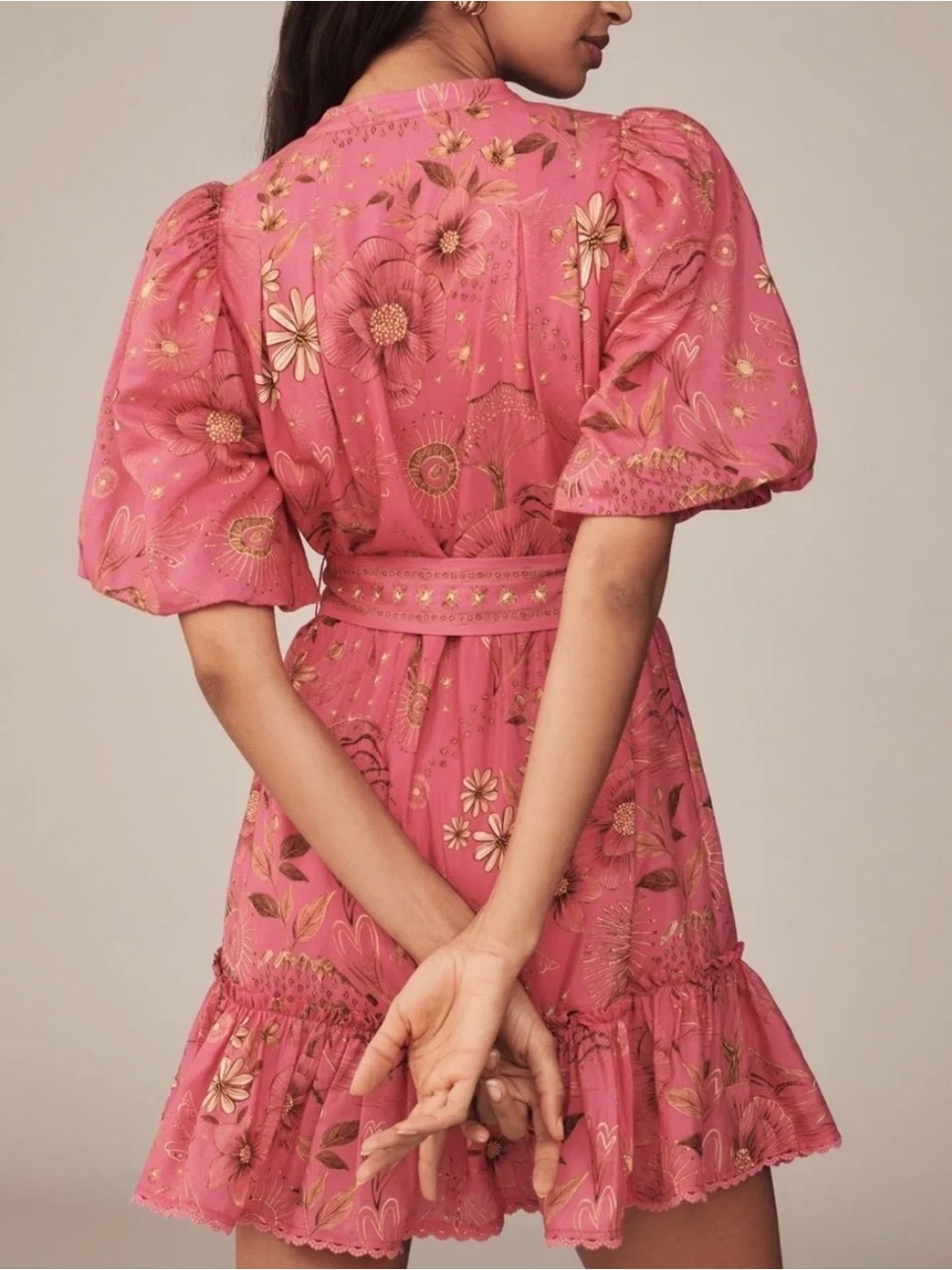Farm Rio x Anthropology belted puff sleeve mini dress NTW - Picture 2 of 4